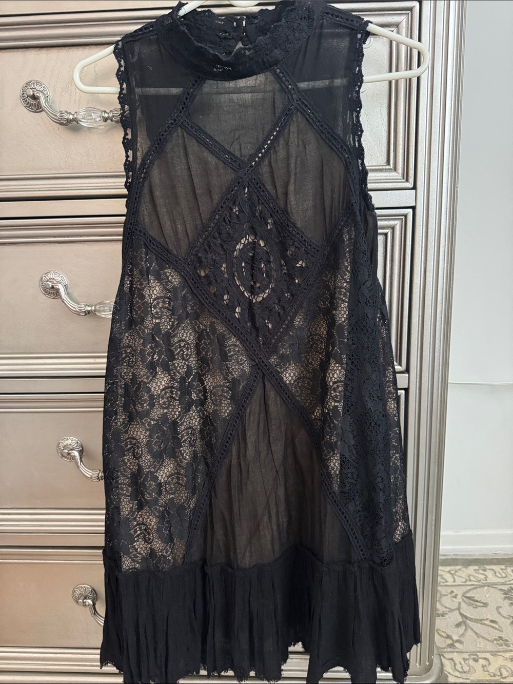 Free People Black Lace High-Neck Sleeveless Dress
